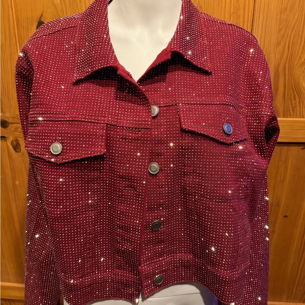 Glamorous Red Studded Jean Jacket